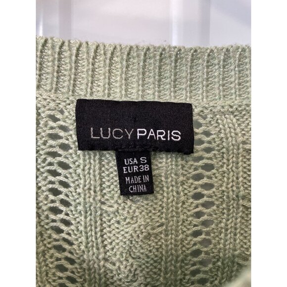 Lucy Paris Sweater Size Small Cable Knit Crewneck 3/4 Sleeve Sage Green Knitwear - Picture 3 of 7
